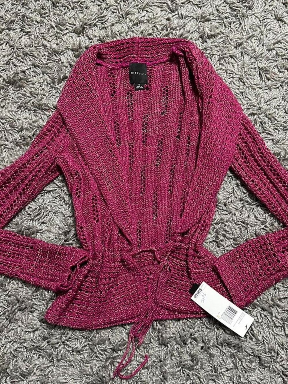 Y2K City Unlimited Pink Shimmer Crochet Cropped Sweater Size S